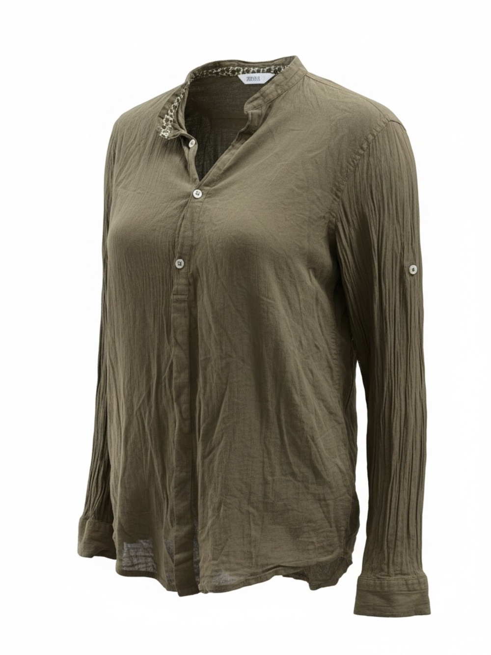 Zara Olive Green Casual Button-Down Shirt